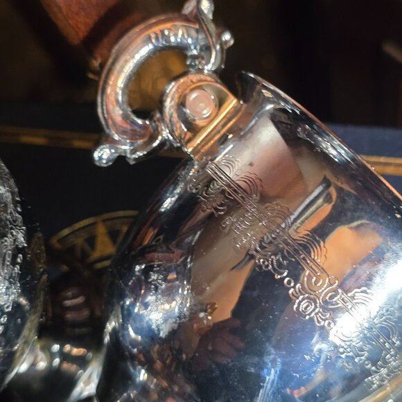 Silver-Plated Sugar Bowl & Creamer Set With Ornate Handles - Picture 6 of 8